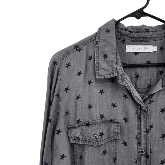 Billy T Women's Stars Button Front Long Sleeves Pocket Shirt - L - Picture 2 of 8
